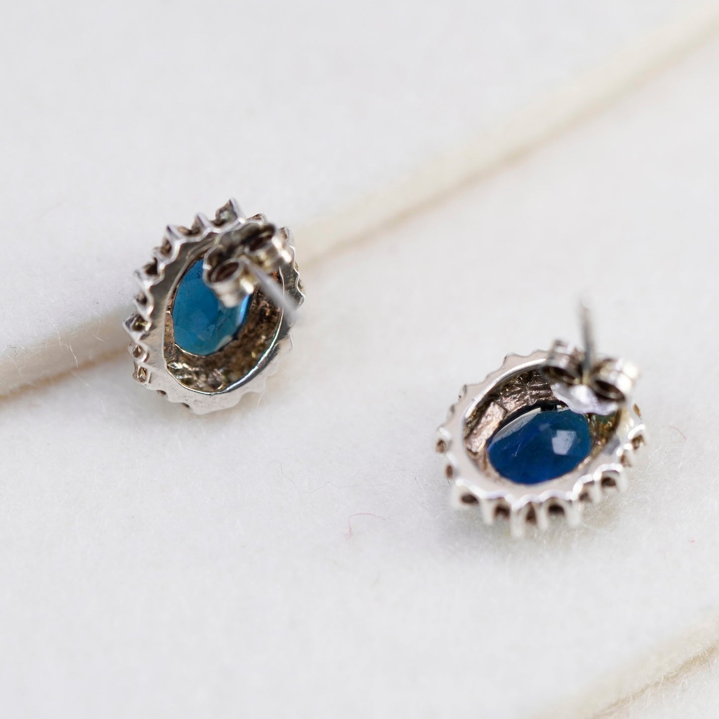 Vintage Sterling 925 silver earrings, studs with sapphire and diamond