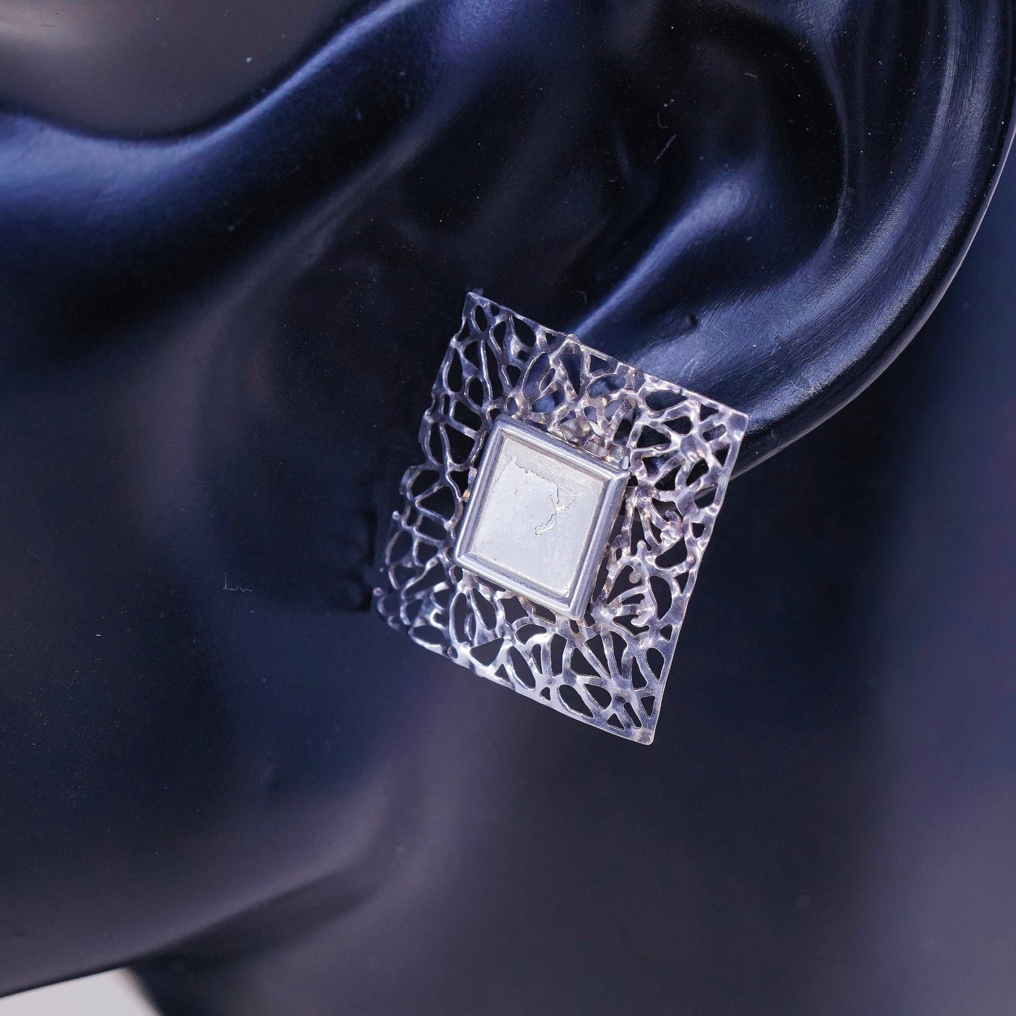 Vintage Sterling silver handmade earrings, 925 studs with filigree details