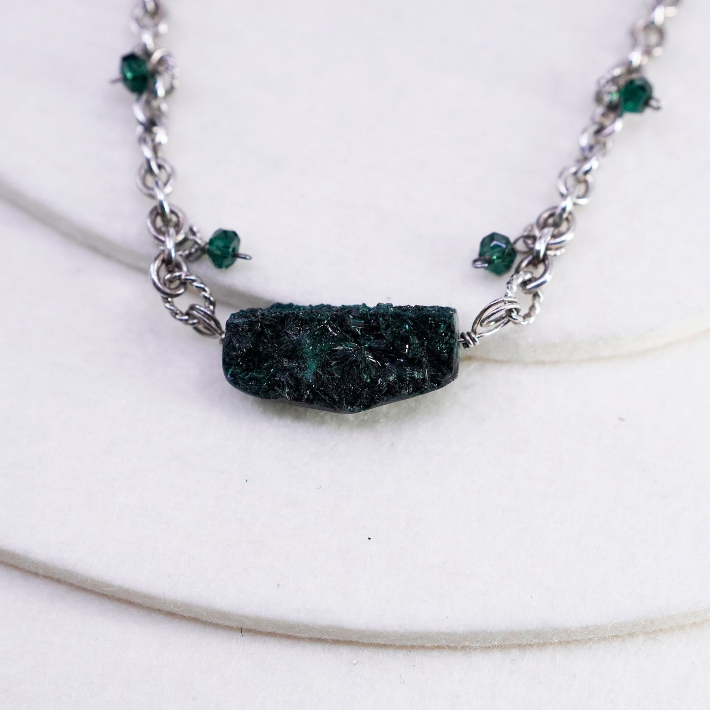 16” 5mm, vintage Sterling 925 silver handmade circle necklace malachite druzy