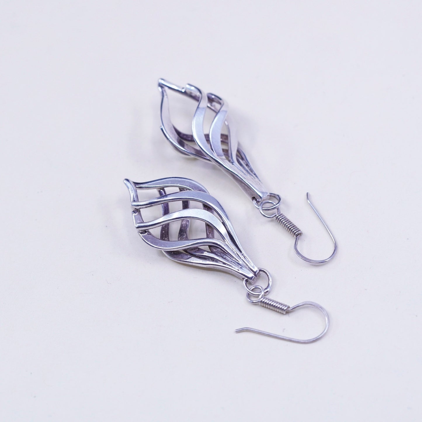 Vintage Sterling silver handmade earrings, 925 twisted teardrop dangles