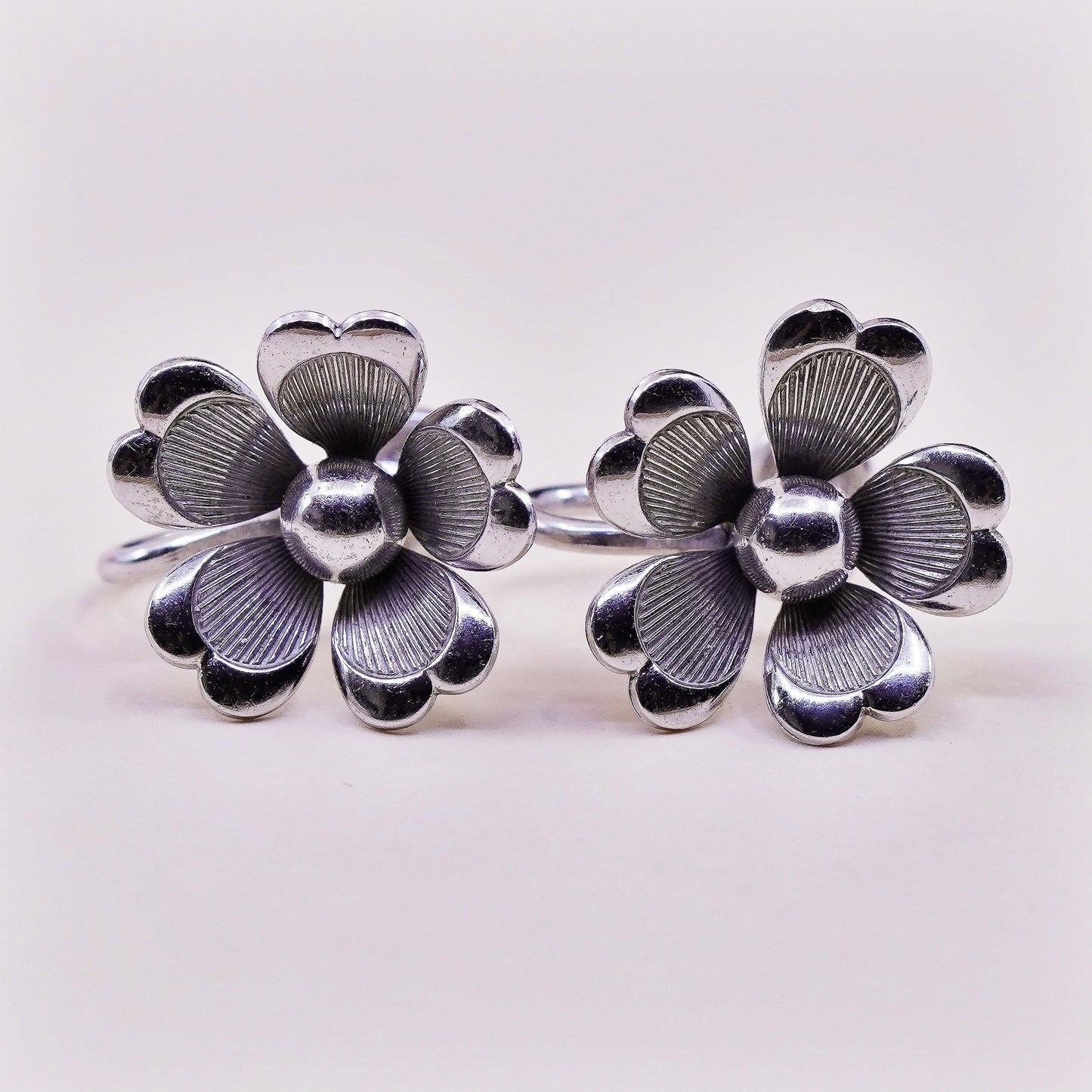 1950s Vintage Van Dell sterling silver earrings, 925 flower screw back