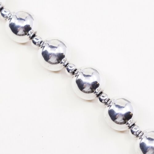 7”, Vtg Mexico Sterling Silver Huge Ball Bead Bracelet Box Clasp Safety Chain