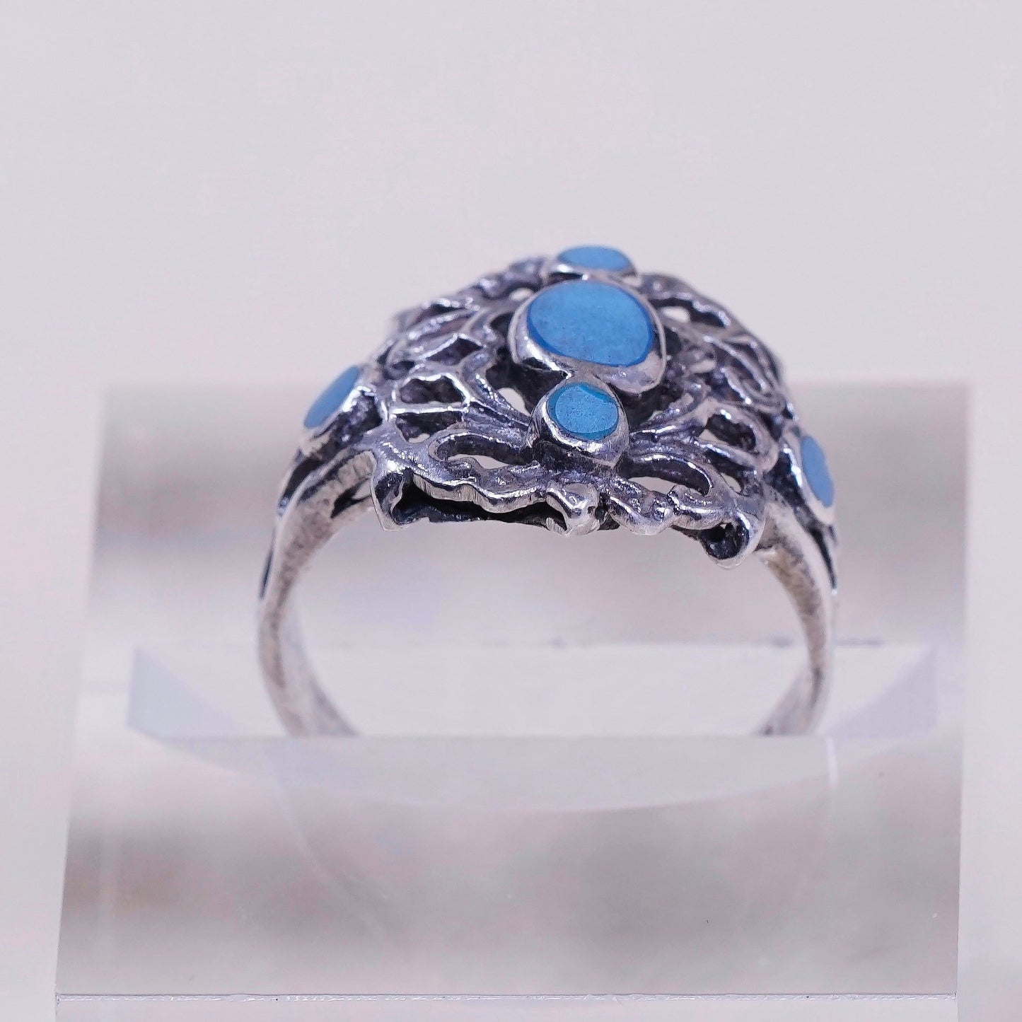 Size 6.25, vtg sterling 925 silver handmade ring w/ turquoise, southwestern