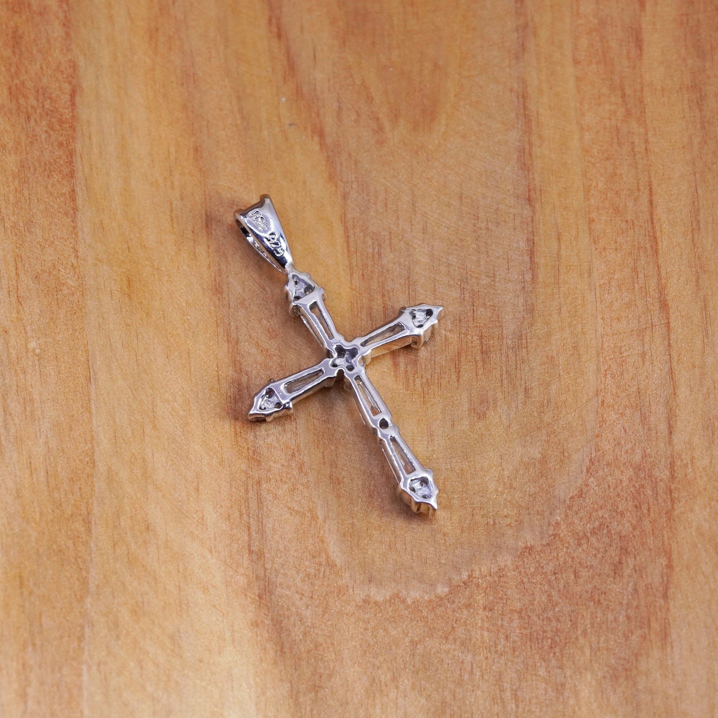 Vintage Sterling silver handmade pendant, 925 cross with Cz inlay, Christian