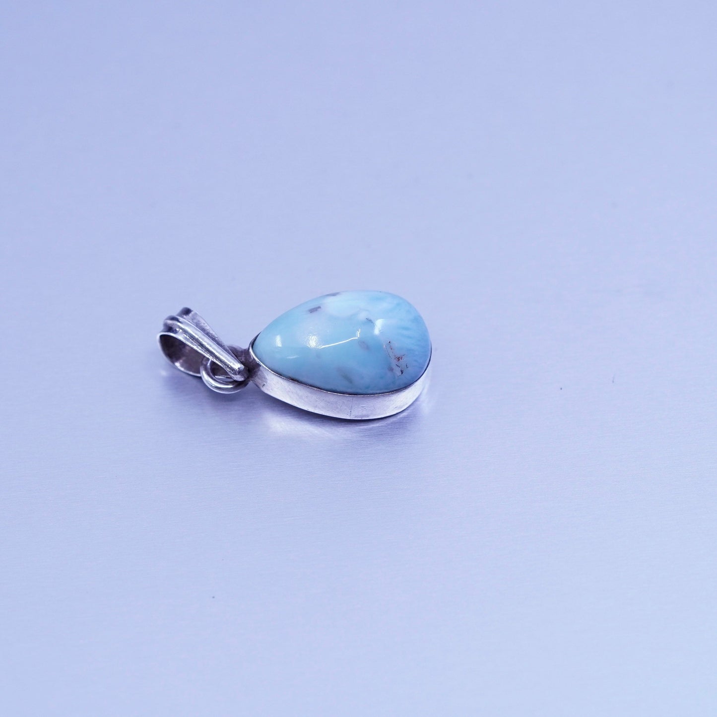 antique sterling 925 silver handmade teardrop pendant with Larimar