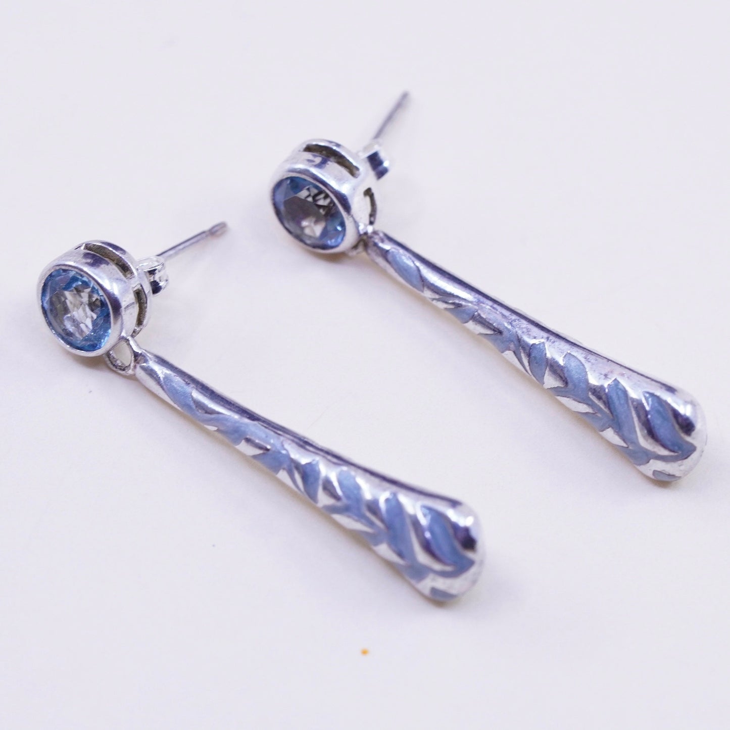 Vintage sterling silver handmade earrings, 925 teardrop with enamel inlay
