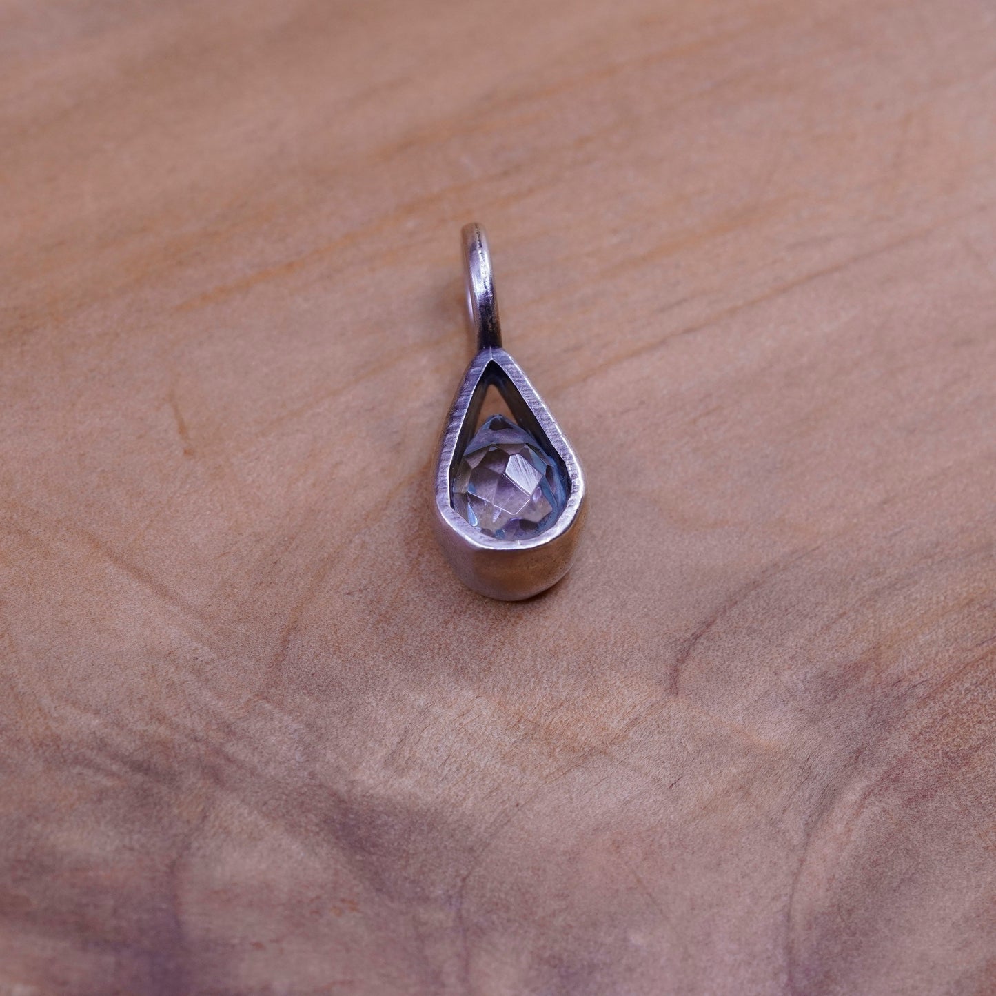 Vintage Sterling silver handmade pendant, 925 charm with teardrop topaz