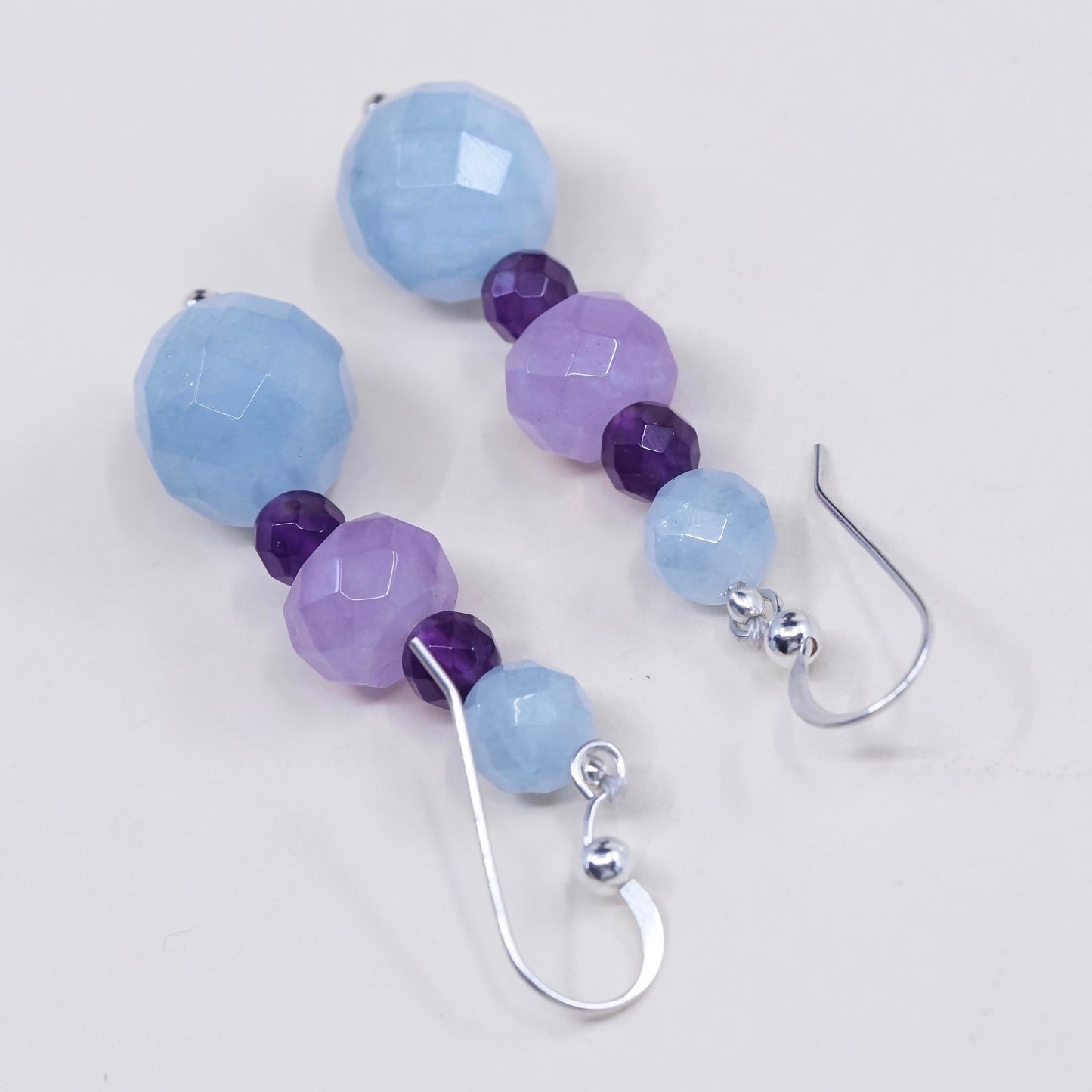 Vintage Sterling silver handmade earrings, 925 with amethyst and jade beads