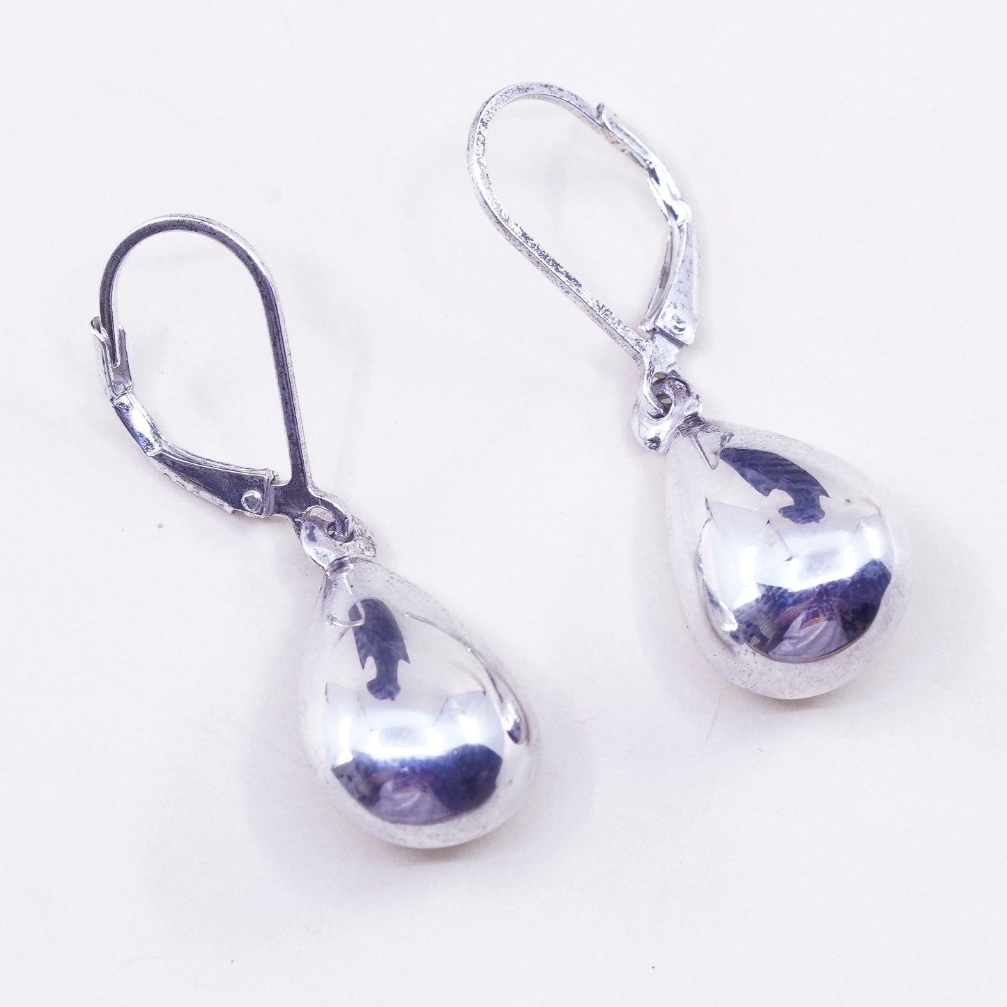 Vintage Sterling silver handmade earrings, 925 teardrop dangles