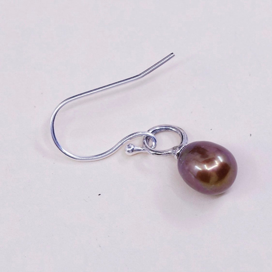vtg Sterling silver handmade earrings, 925 hooks with golden pearl drops