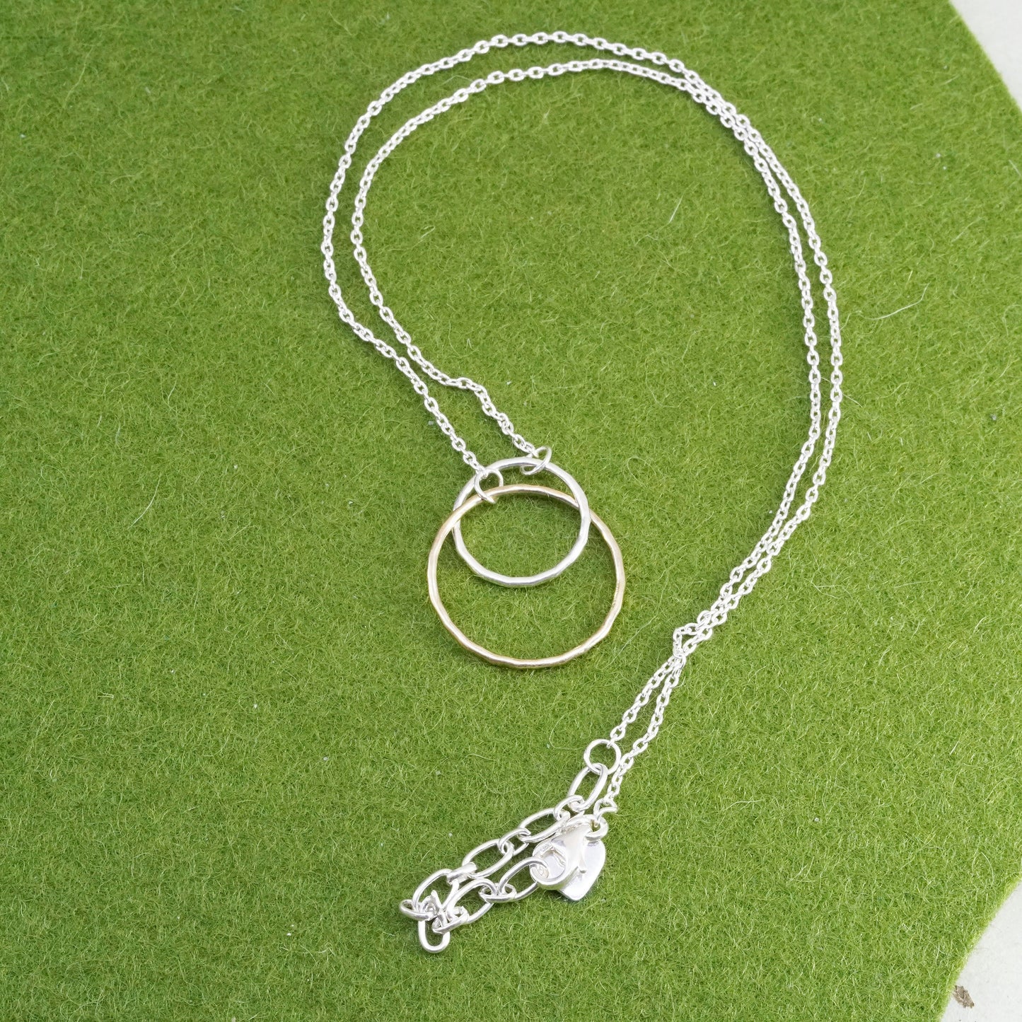 16”+2”, sterling silver necklace, 925 silver circle chain double circle pendant