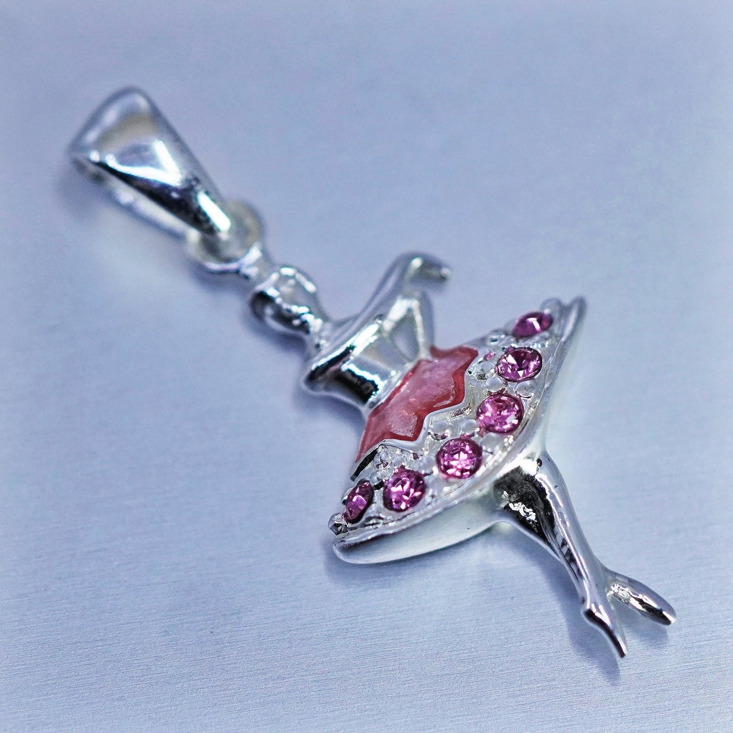 vtg sterling 925 silver handmade ballerina dancer charm pendant pink Crystal