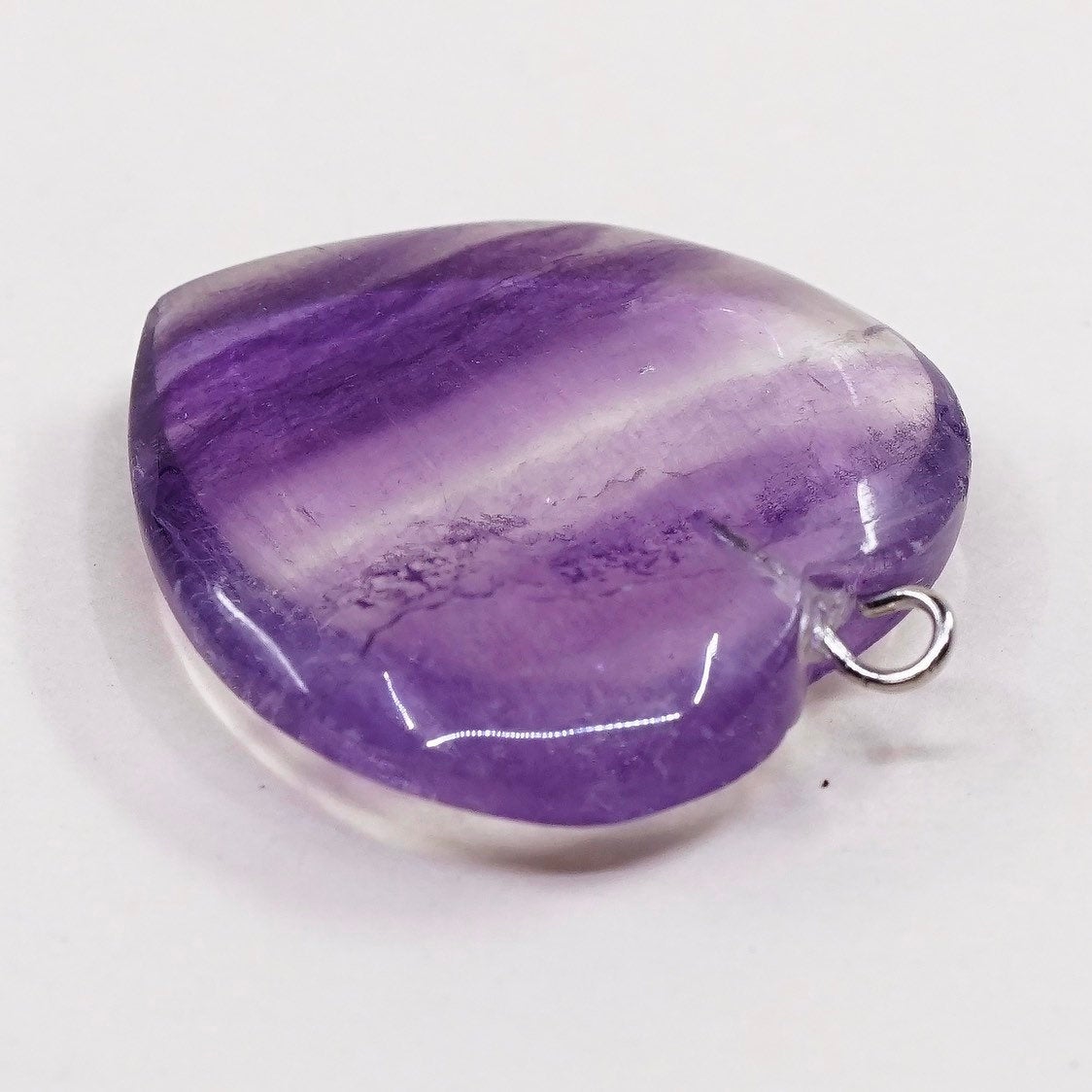 VTG handmade sterling silver charm, 925 purple fluorite heart pendant