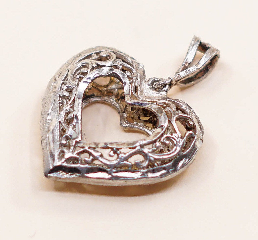 VTG sterling silver handmade pendant, 925 filigree heart pendant