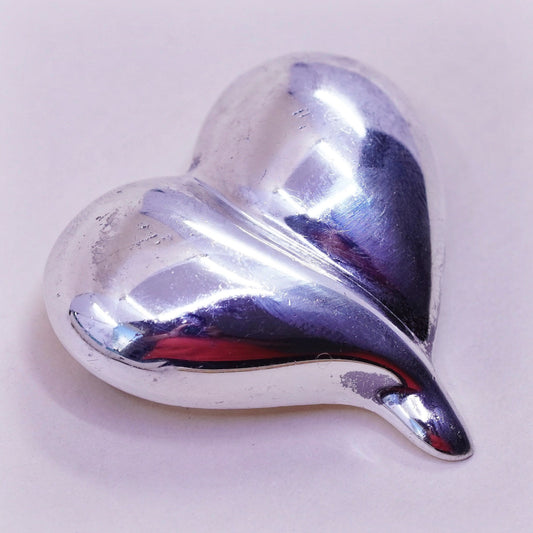 Vintage Mexico Sterling silver handmade brooch, modern 925 heart pin