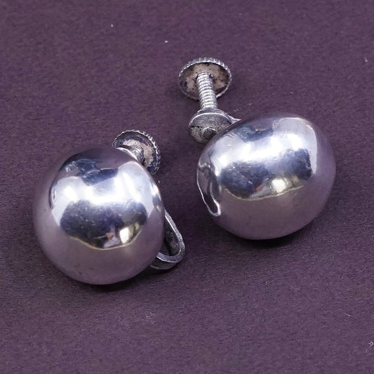 0.5” vtg Sterling silver handmade earrings, 925 silver puffy screw back