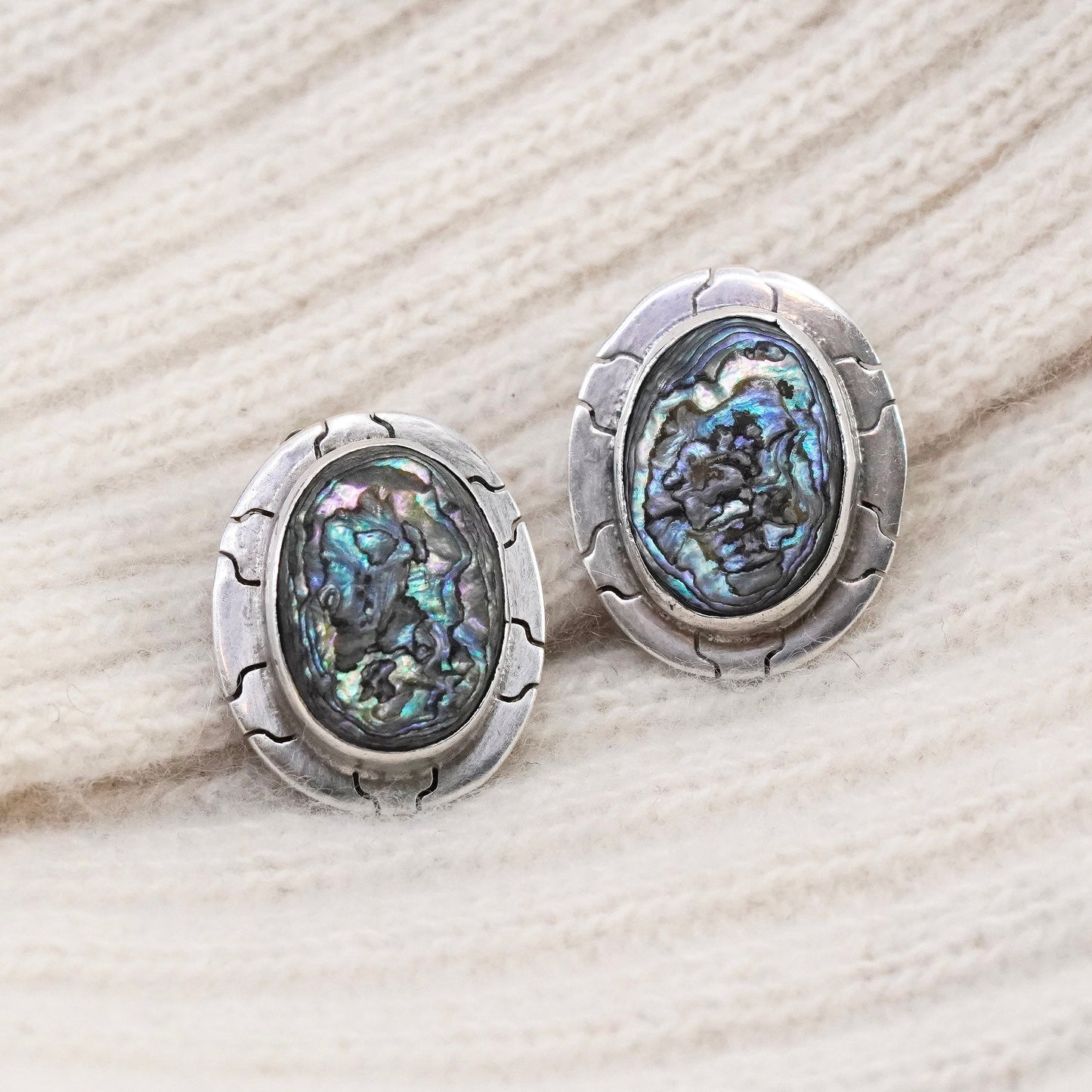 Vintage mexico Sterling 925 silver handmade clip on earrings with abalone