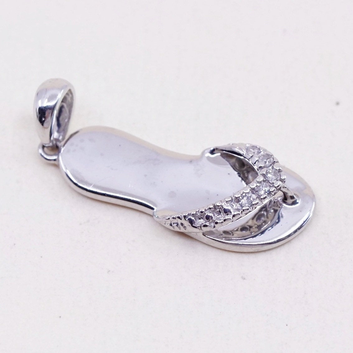 Vintage Sterling silver handmade pendant, 925 sandal with crystal strap