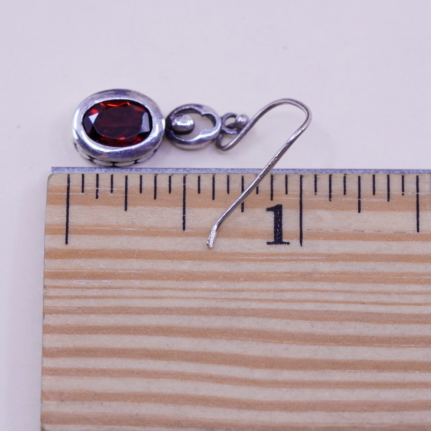 Vintage Sterling 925 silver handmade earrings with oval ruby