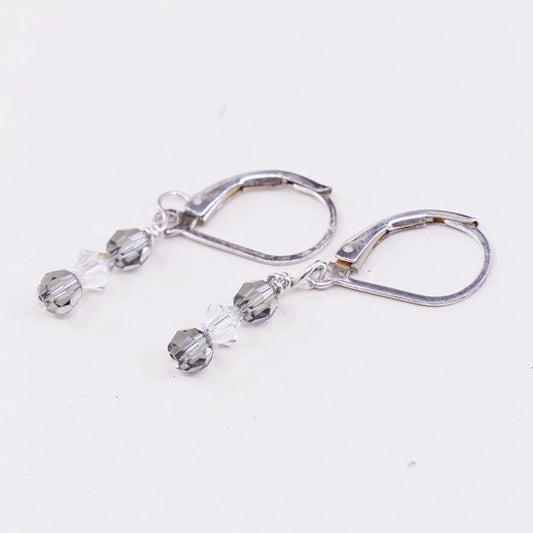 Vintage Sterling silver handmade earrings, 925 hooks with crystal drops