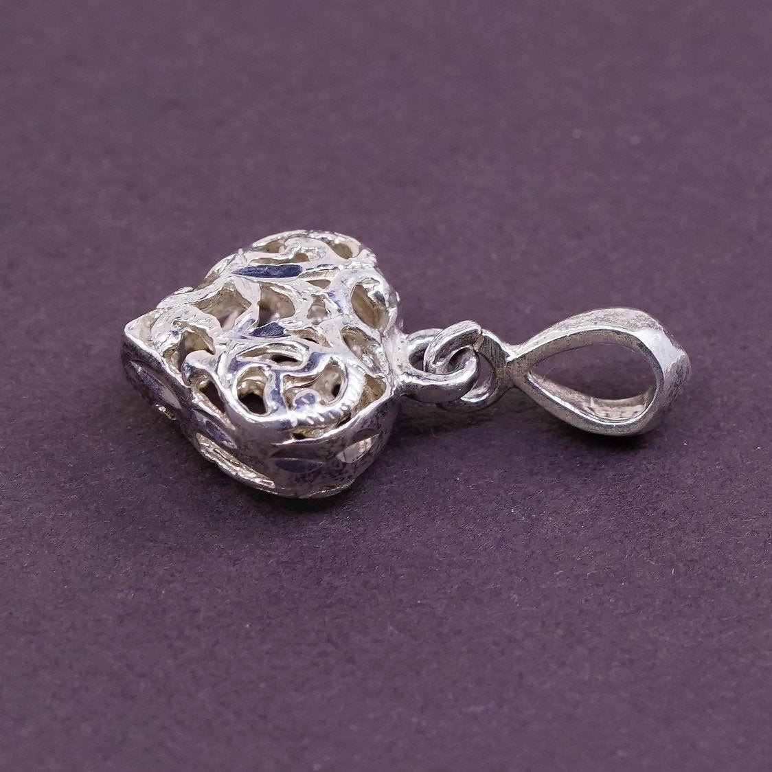 vtg Sterling silver handmade pendant, 925 filigree heart charm