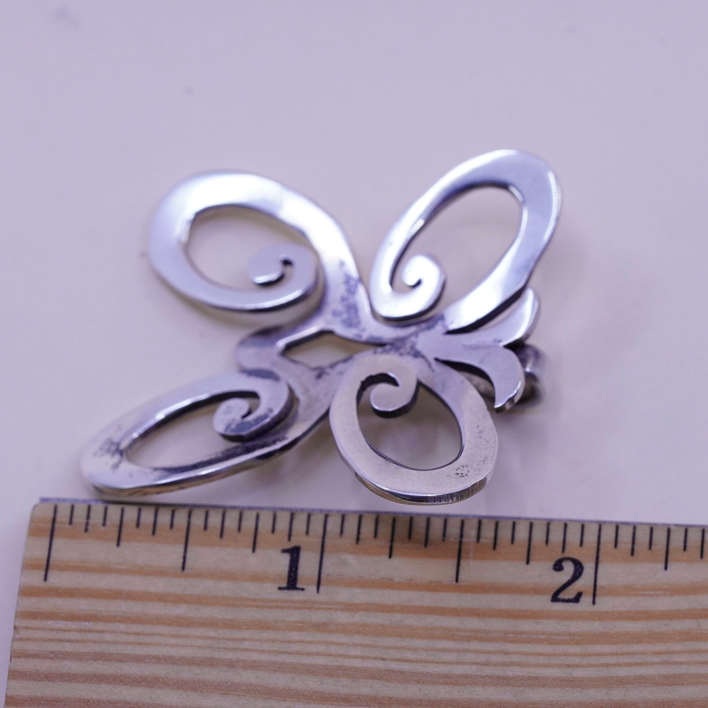 Vintage sterling silver filigree butterfly pendant, 925 handmade charm