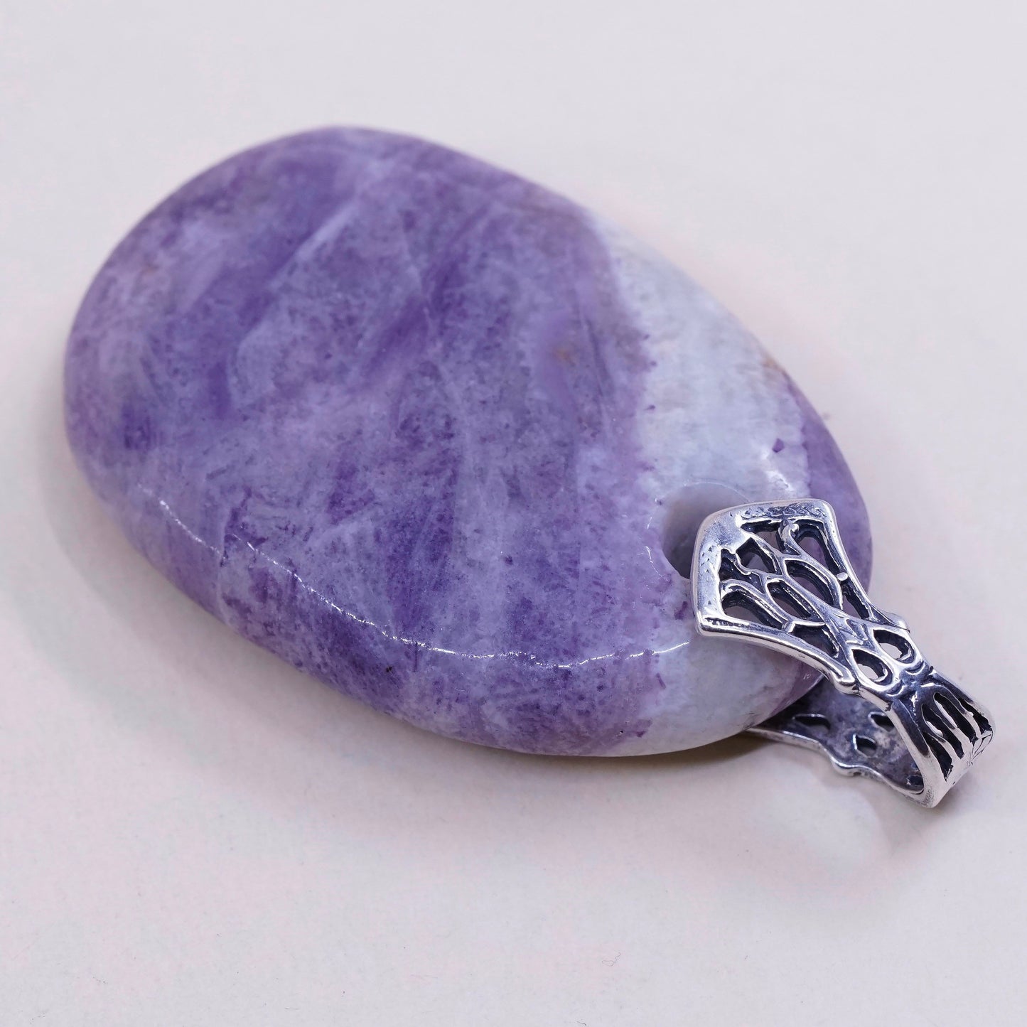 Vintage Sterling silver handmade pendant, 925 silver with amethyst