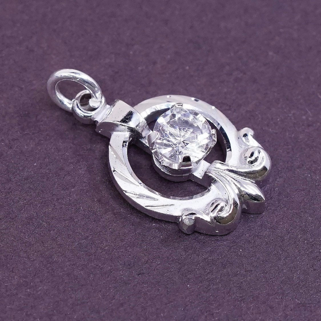 vtg Sterling silver handmade pendant, 925 charm with cz