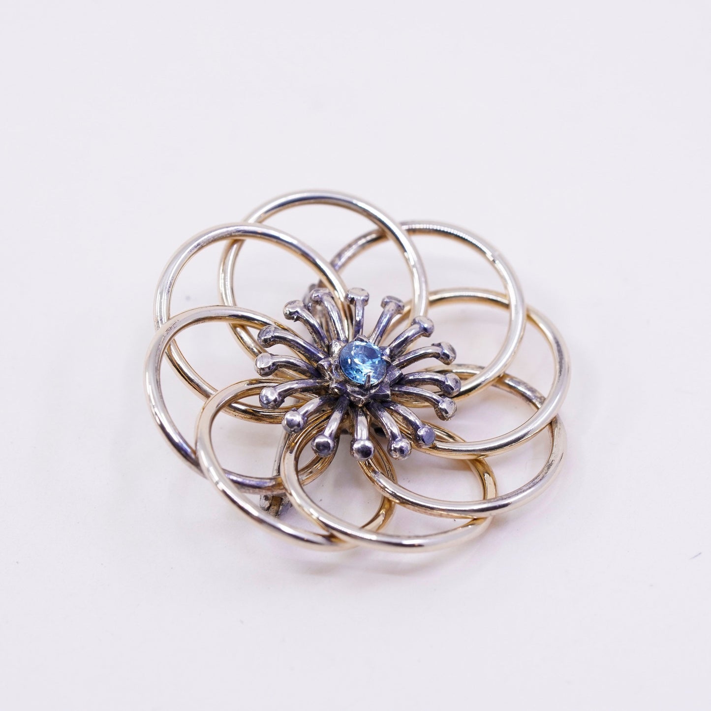 Symmetalic Vermeil gold filled sterling silver 14K brooch, 925 flower crystal