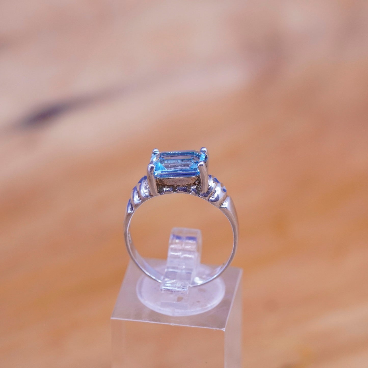 Size 8, vintage Sterling 925 silver handmade ring with blue topaz