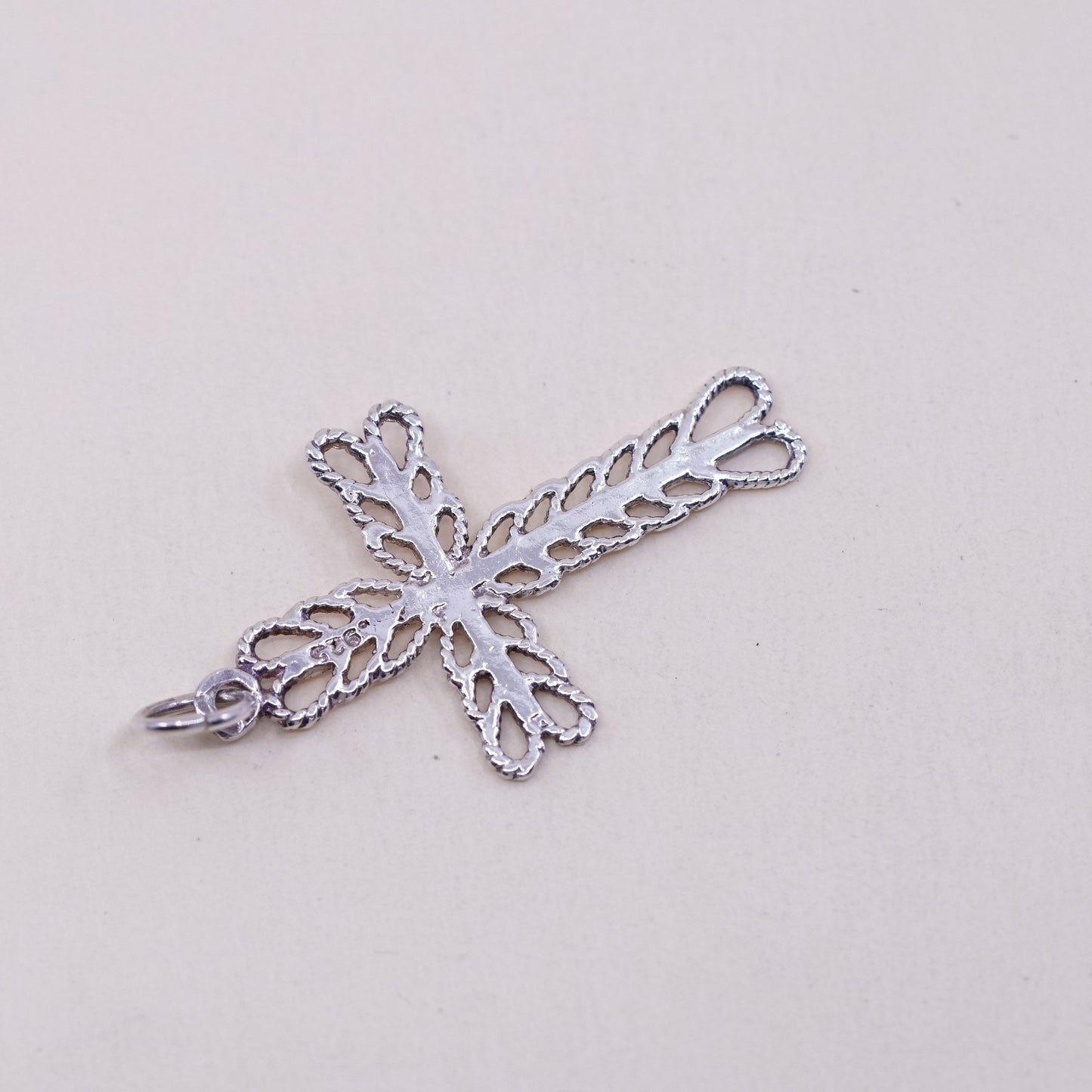 Vintage handmade Sterling silver filigree pendant, 925 cross charm