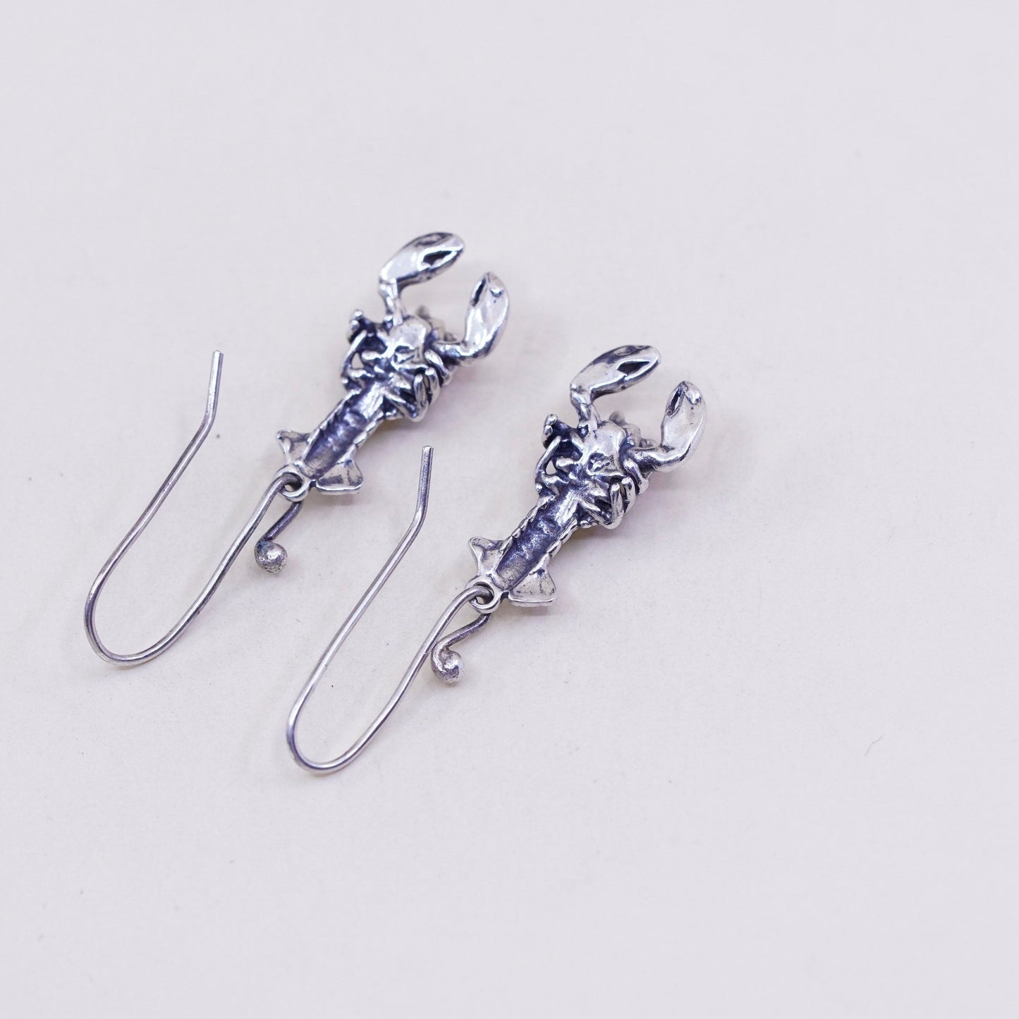 Vintage Sterling silver handmade earrings, modern 925 lobster crawfish dangles