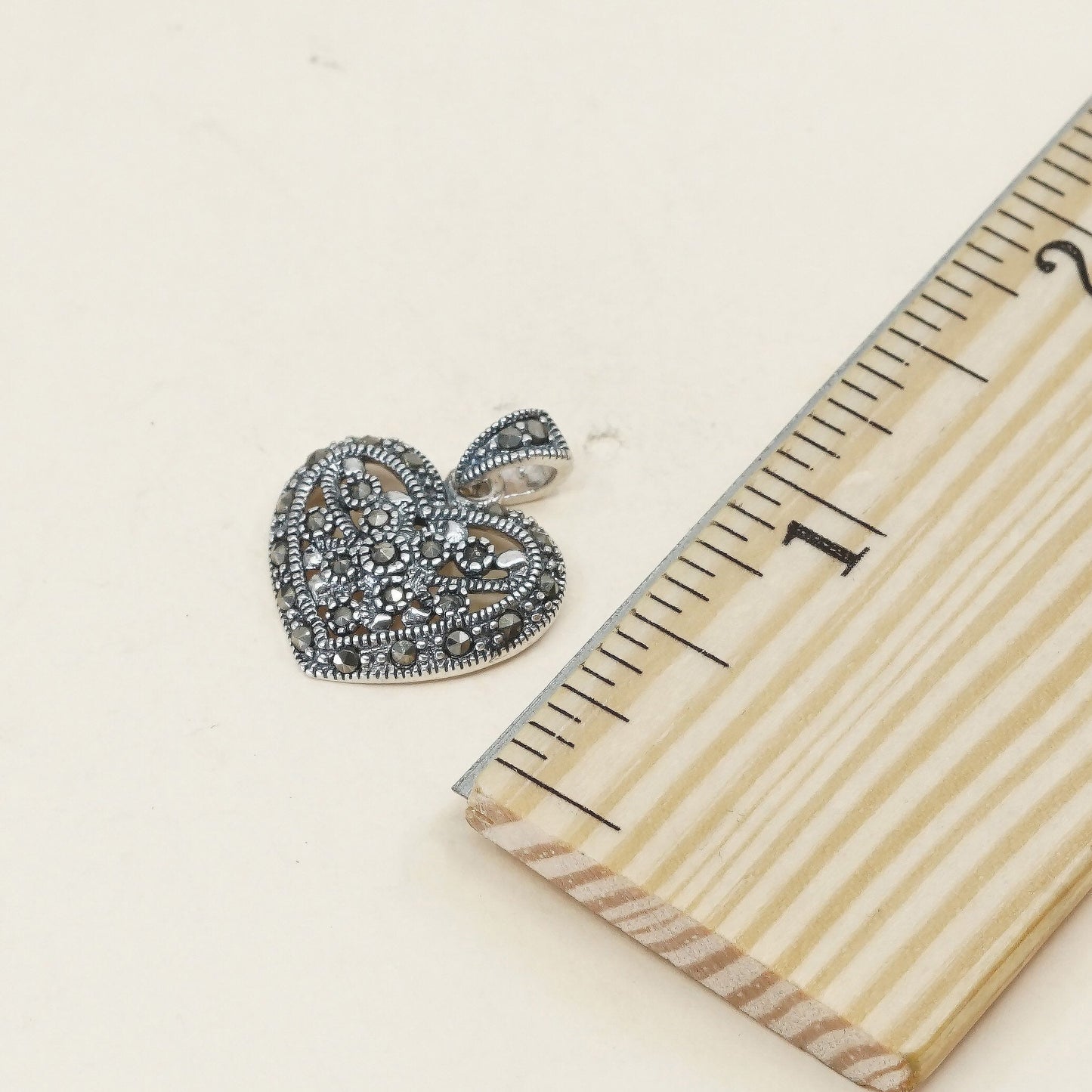 VTG sterling silver handmade pendant, Mexico 925 w/ marcasite heart