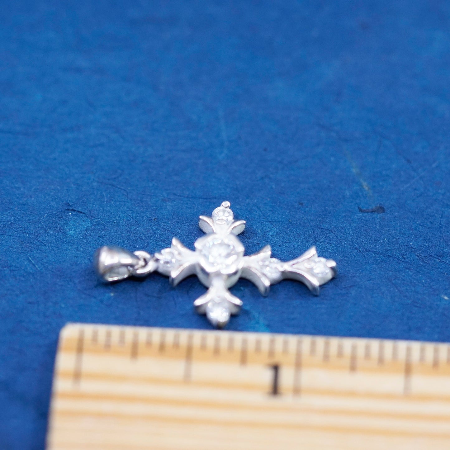 Vintage Sterling silver handmade pendant, 925 cross with Cz