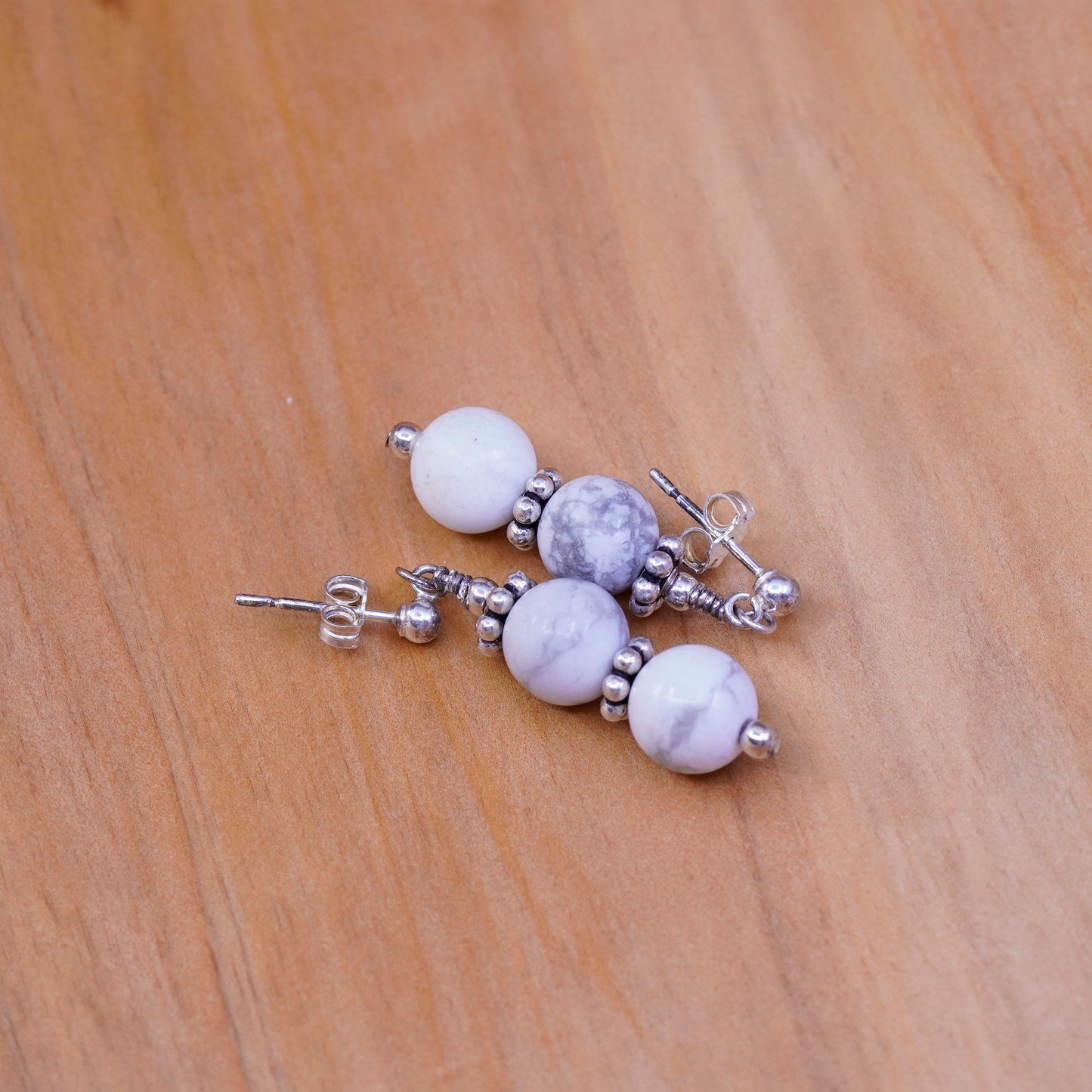 Vintage Sterling 925 silver handmade earrings with howlite beads