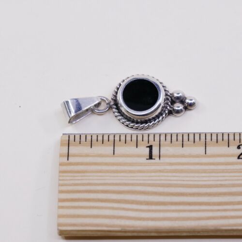 Vtg Mexico OS Sterling 925 Silver Slide Pendant W/ Round Black Onyx, Stamped 925