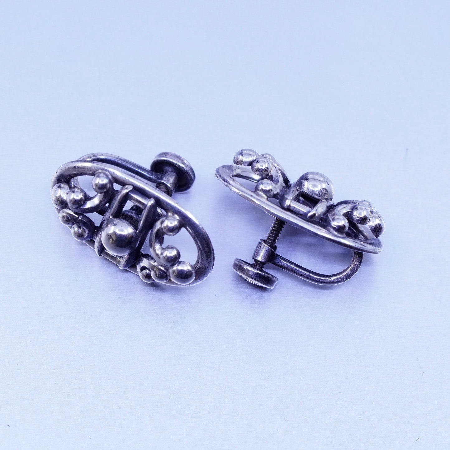 1940s signed danecraft modern Sterling 925 silver earrings, screw back beads