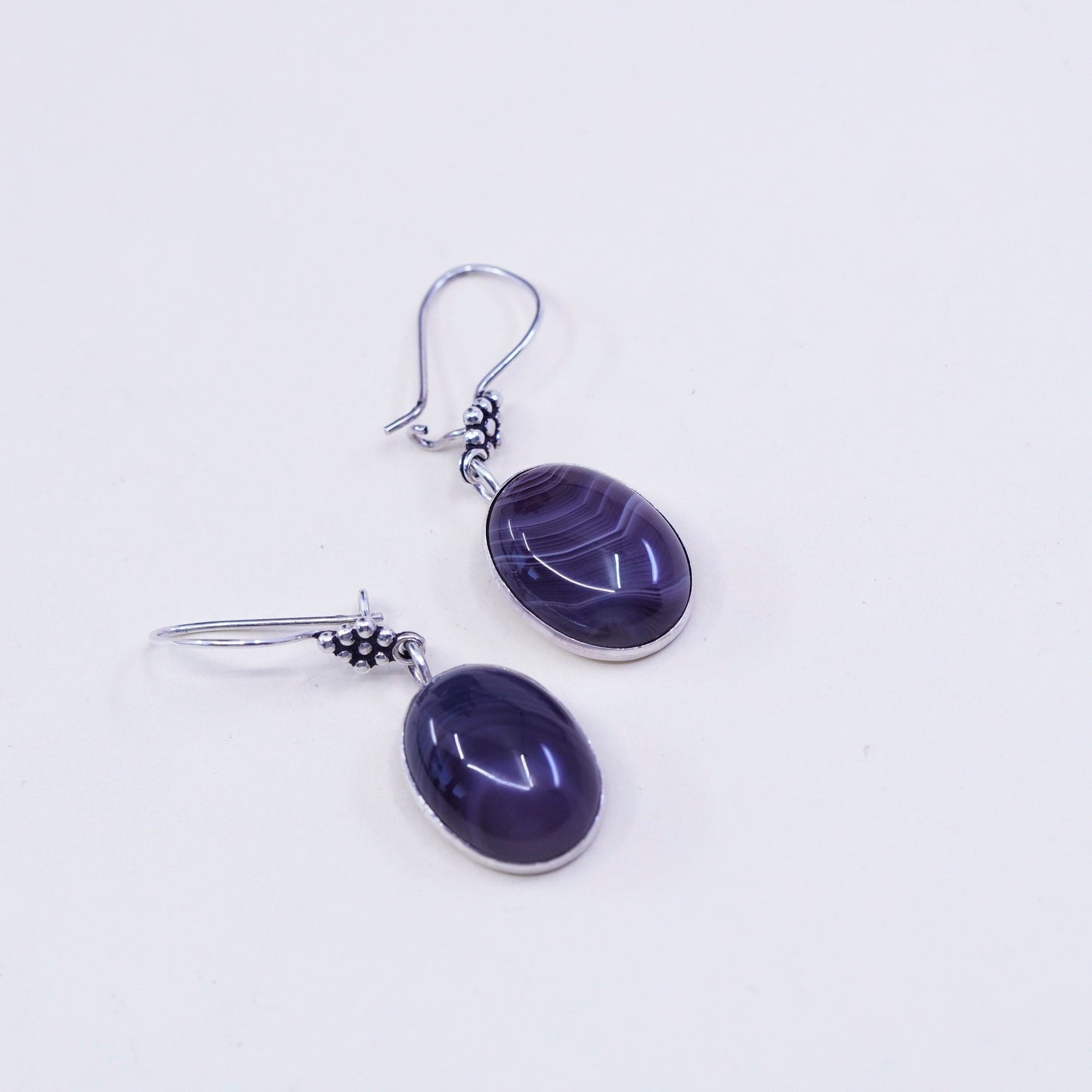 Vintage Sterling silver handmade earrings, 925 hooks with oval agate