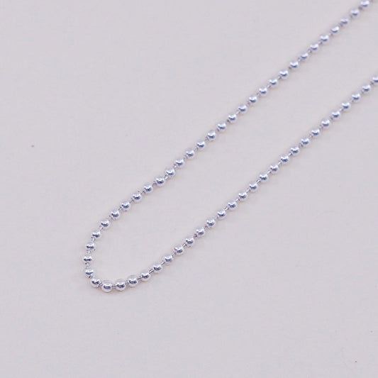 16+2”, 1mm, Vintage sterling silver beads chain, 925 necklace