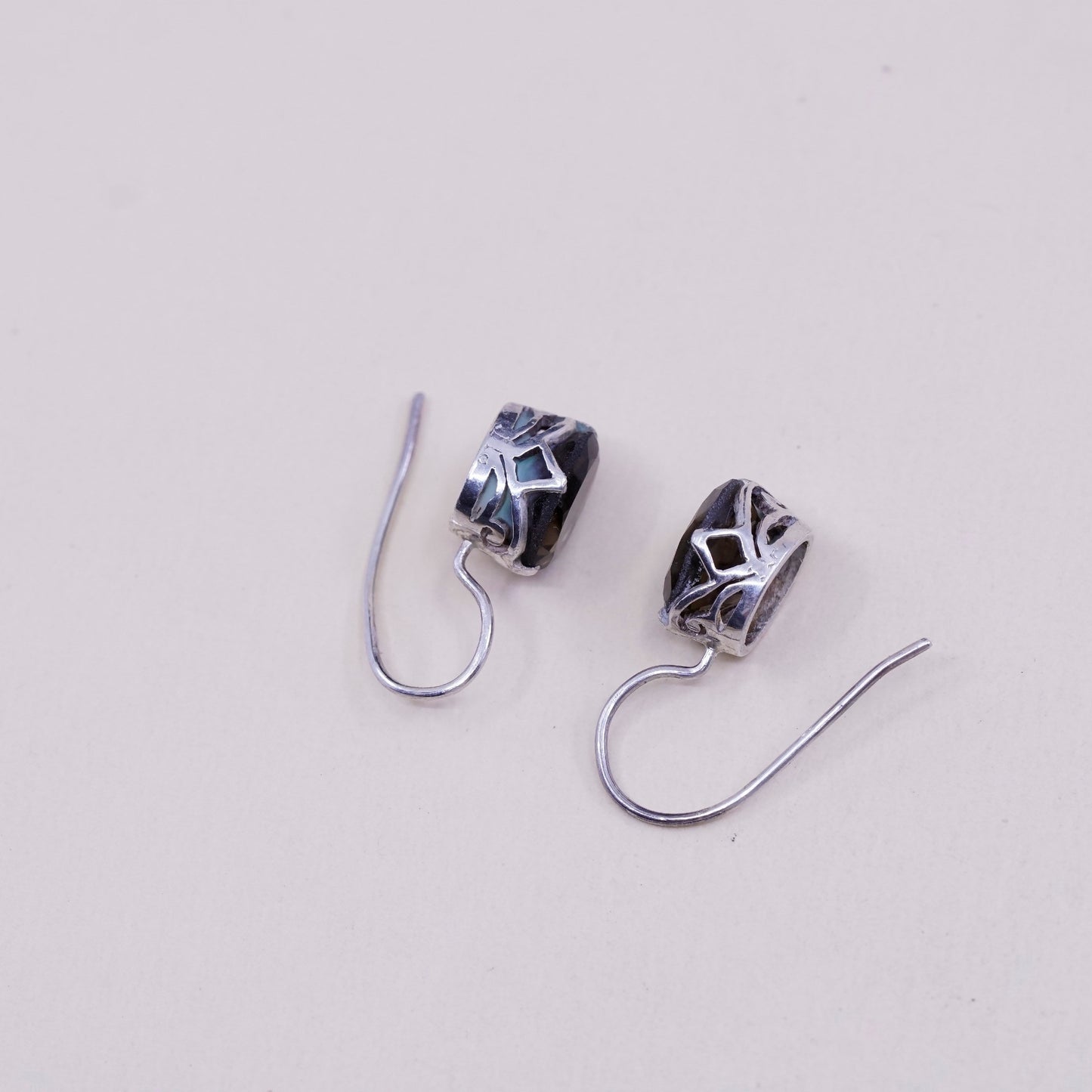 Vintage Sterling 925 silver handmade earrings with smoky topaz beads