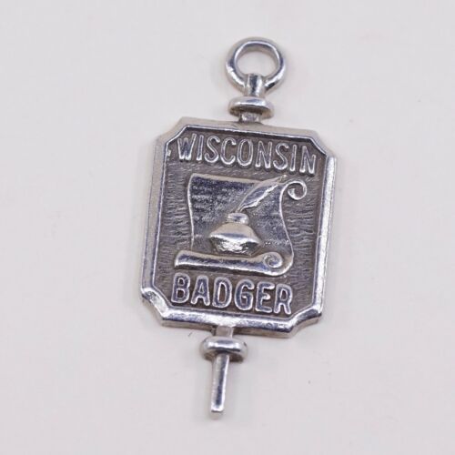 Vtg Silver Tone Pendant Wisconsin Badger Tag, Embossed “Burleigh Jacob President