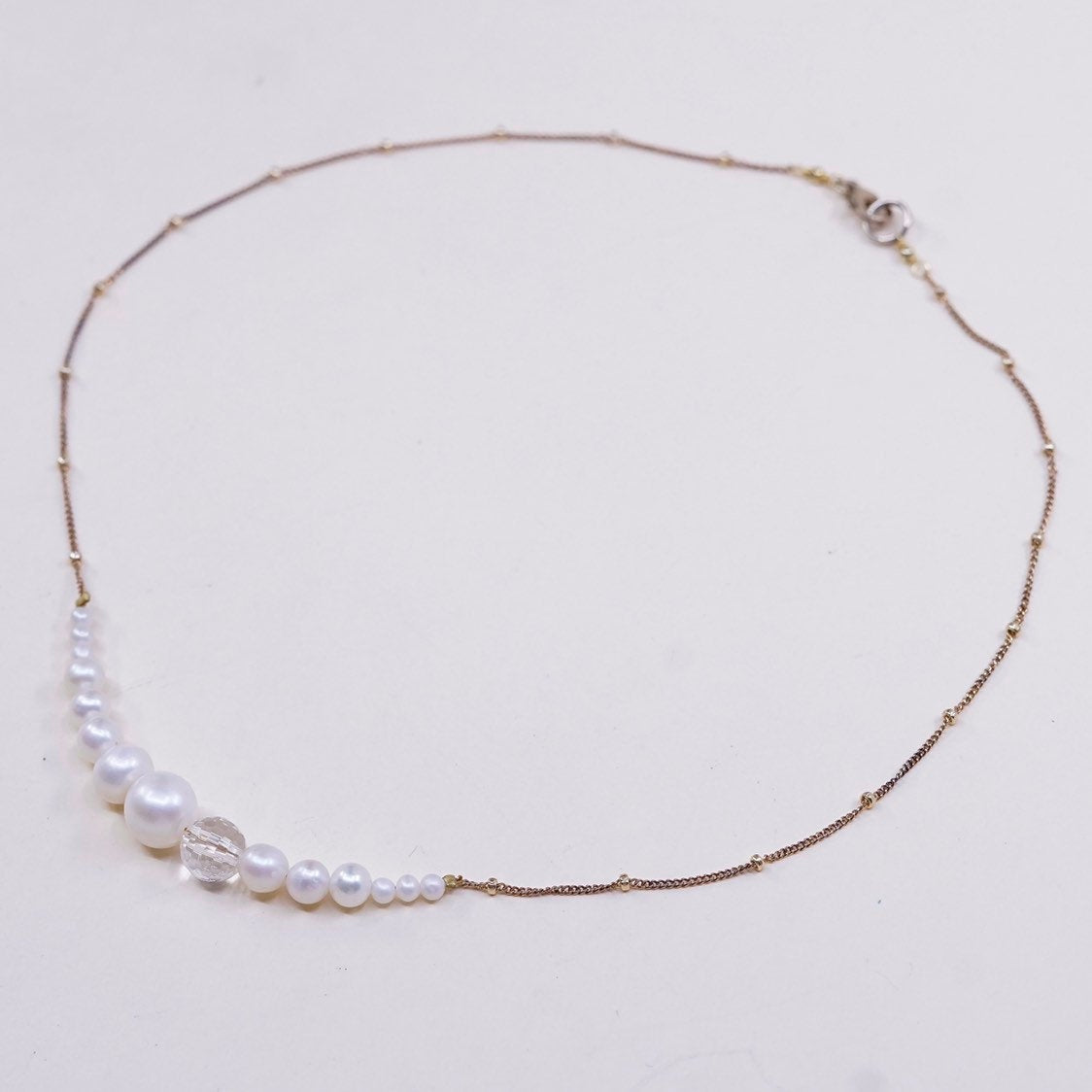 16", Vermeil gold Sterling 925 silver handmade circle necklace, 925 w/ pearl