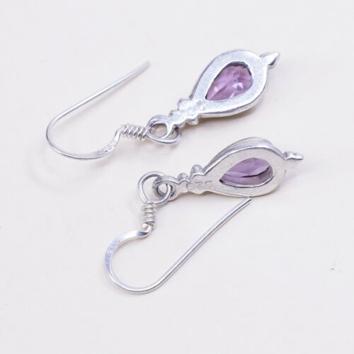 vtg sterling silver handmade earrings, 925 w/ teardrop amethyst drops