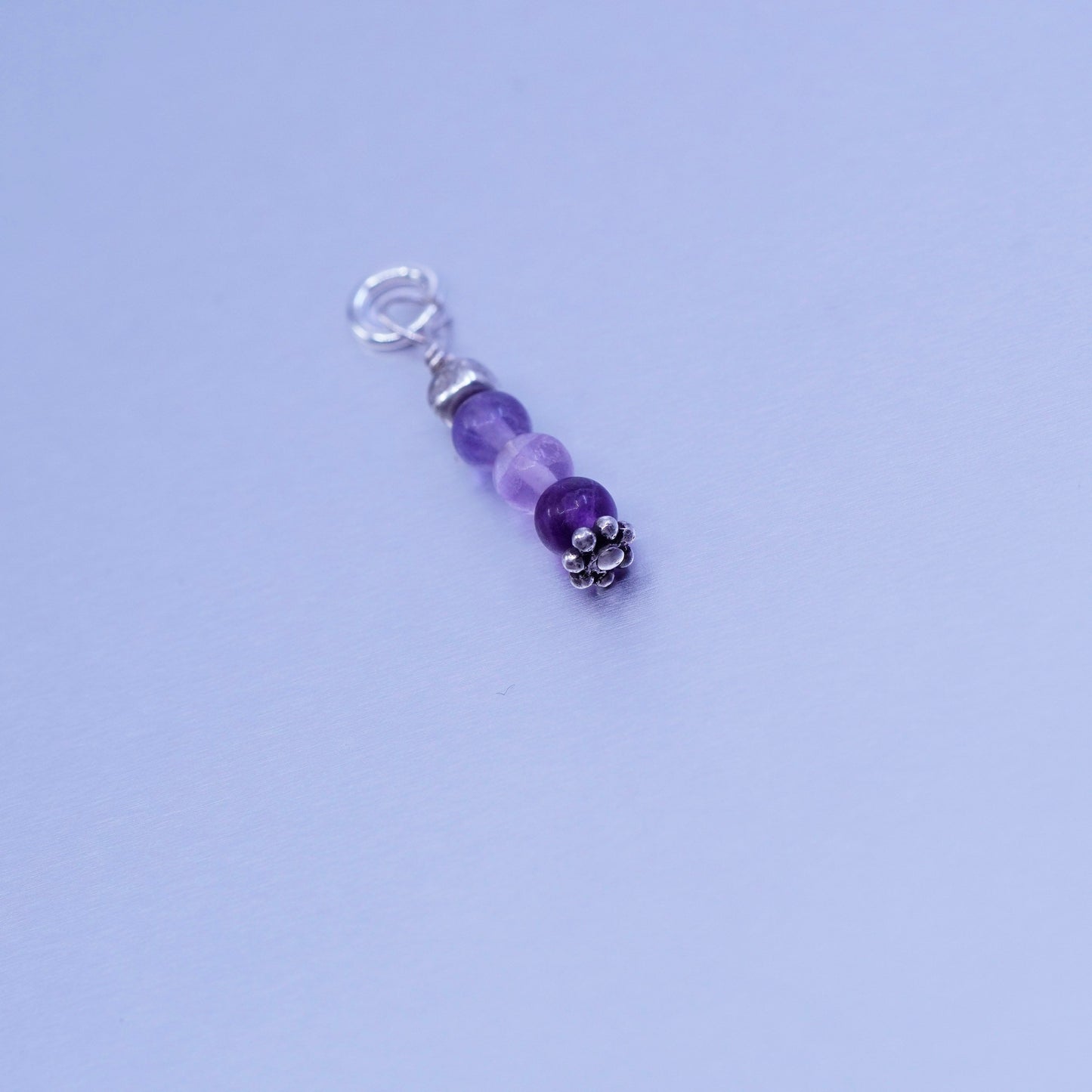 antique sterling 925 silver handmade charm pendant with amethyst bead