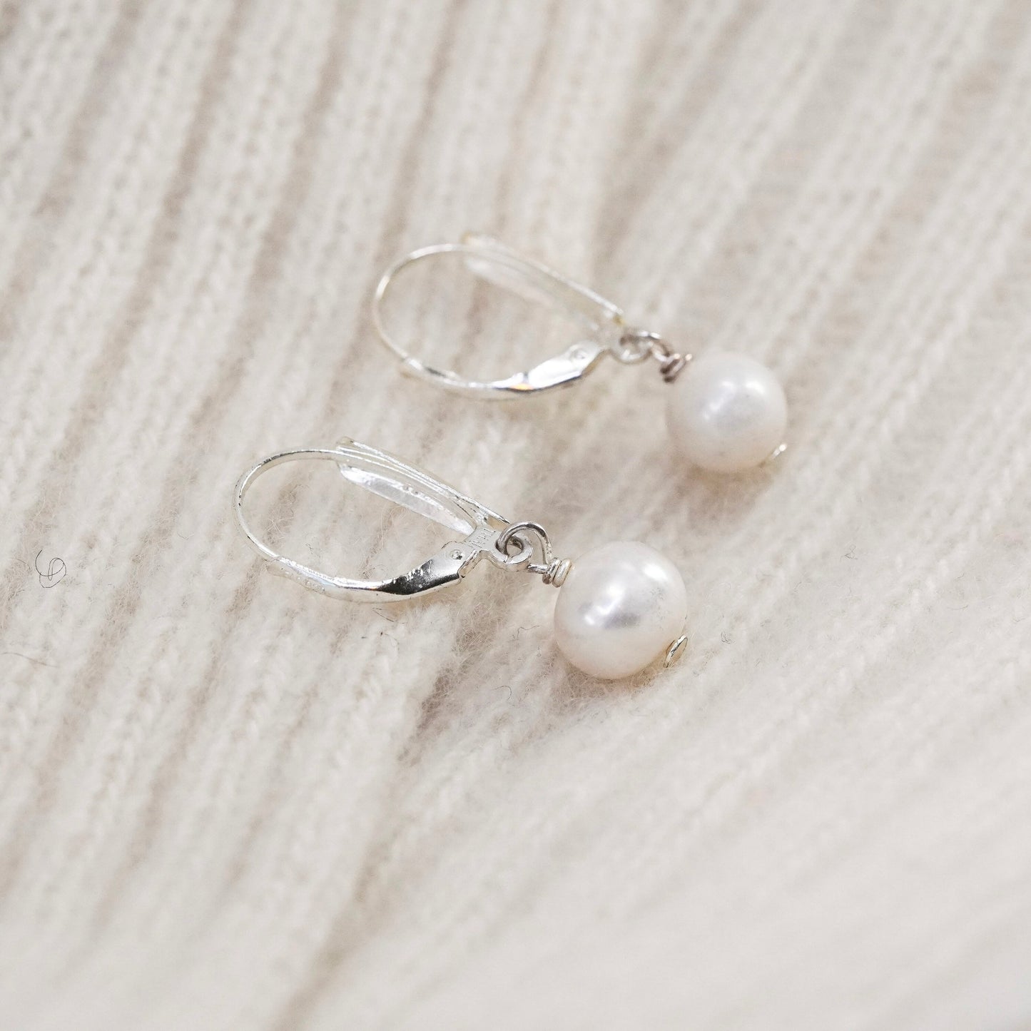 Vintage Sterling silver handmade earrings, 925 hooks with pearl