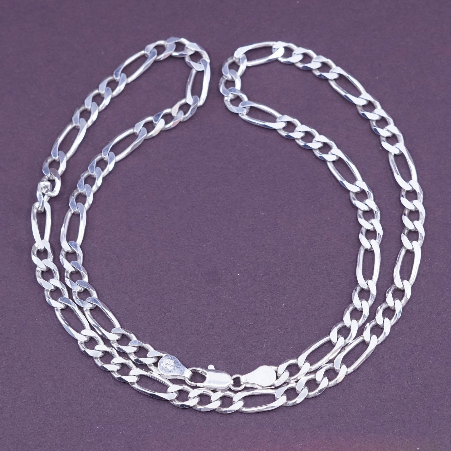 20”, 5mm, Sterling silver figaro chain, solid Italy 925 silver necklace