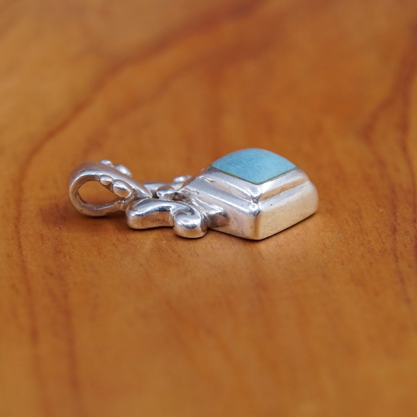 Vintage Sterling 925 silver handmade pendant with square turquoise