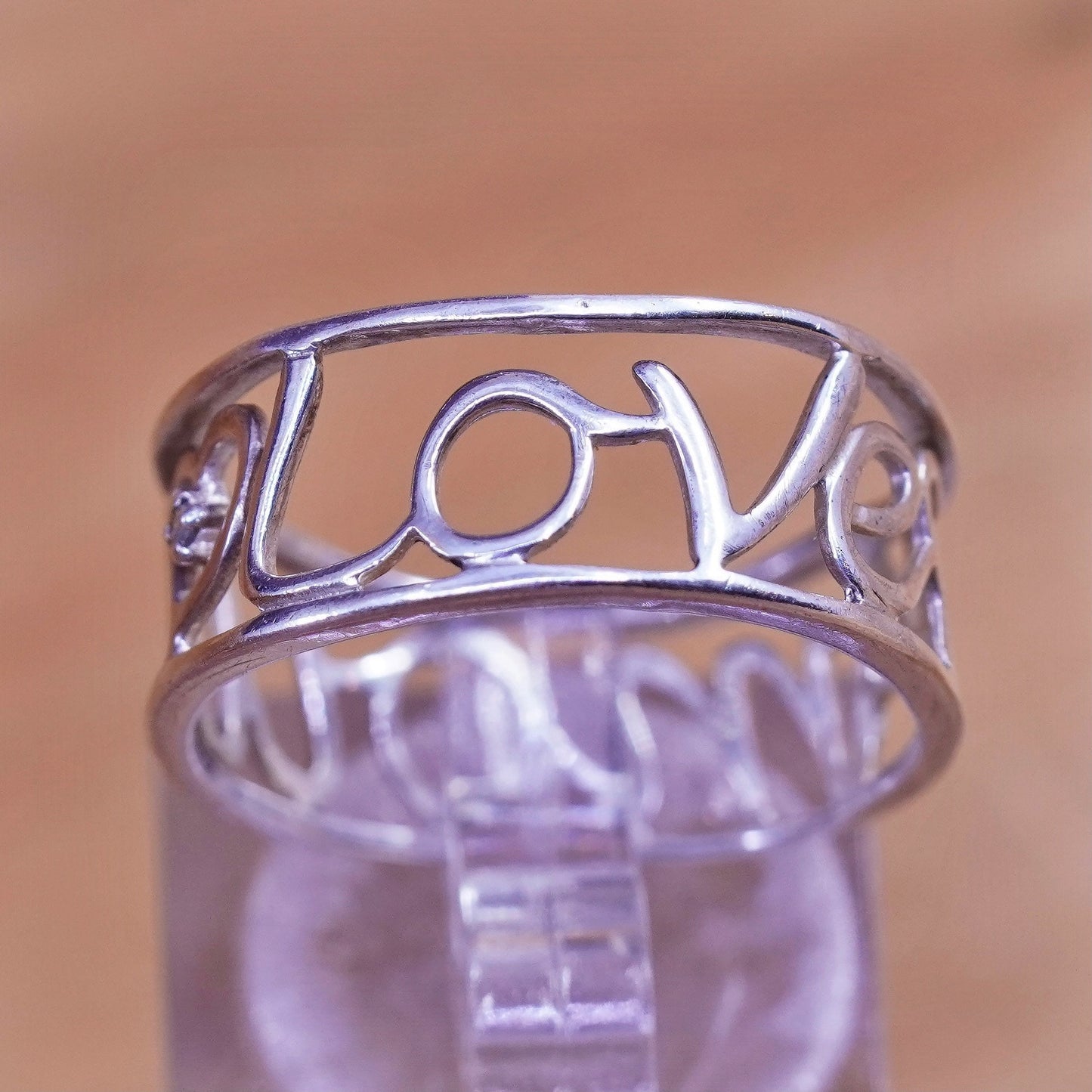 Size 8, vintage Sterling silver ring, 925 word letter “love” band
