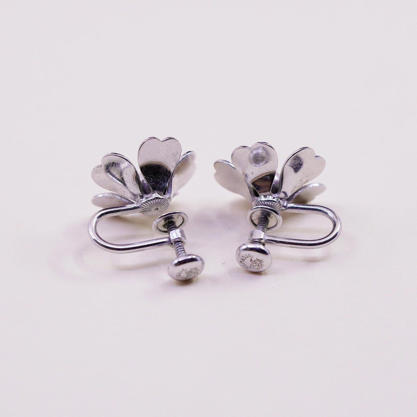 1950s Vintage Van Dell sterling silver earrings, 925 flower screw back