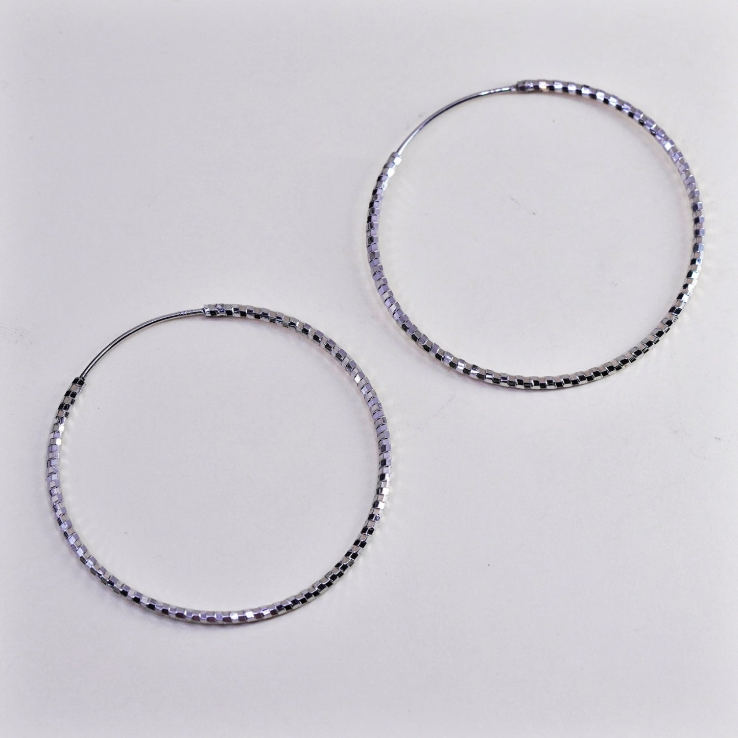 1.75”, vtg sterling silver loop earrings, textured minimalist primitive hoops